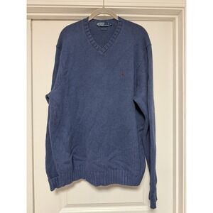 Polo Ralph Lauren men's cotton V-neck sweater, Blue, Size XL